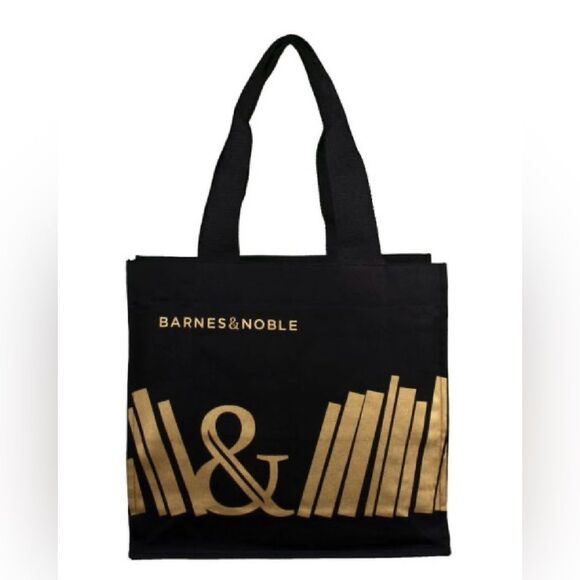 Barnes & Noble Canvas Tote Gold Print Reusable - Picture 1 of 10